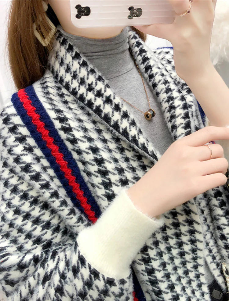 James Checkers Striped Shawl Poncho with Arm Holes And Pocket